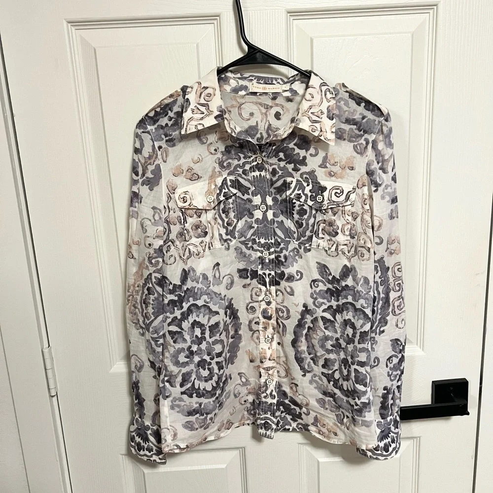 Tory Burch Brigitte Medallion silk Cotton Long-Sleeve Button-Up Blouse